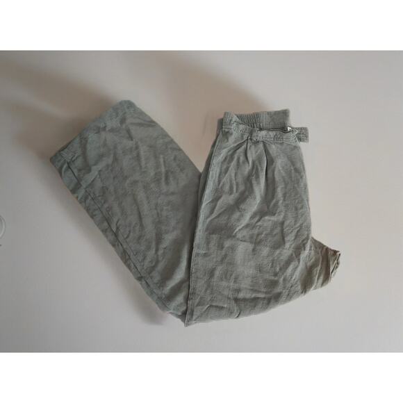 Chico's Pants - Chicos Silk Linen Pants Women's SZ 1 Olive Green Pull-On Wide Leg Elastic Waist